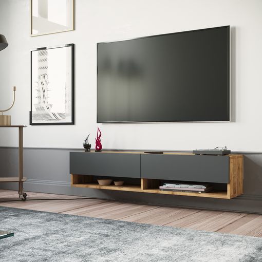 Mueble Tv Suspendido Laitila Aglomerado 180x32x30 Cm Roble Rústico  [en.casa] con Ofertas en Carrefour