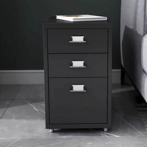 Mueble archivador de metal negro con ruedas