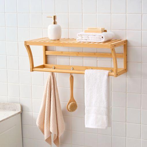 Toallero blanco con ganchos, toallero blanco de 14.4 pulgadas para baño,  toallero blanco, toallero de baño, toallero de baño, soporte de pared para