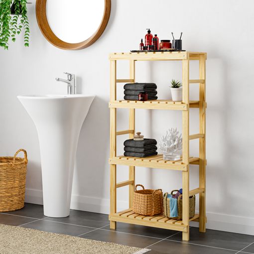 Estantería De Pie Para Baño Kinnula Con 4 Estantes Pino 120x60x30cm -  Natural [en.casa] con Ofertas en Carrefour