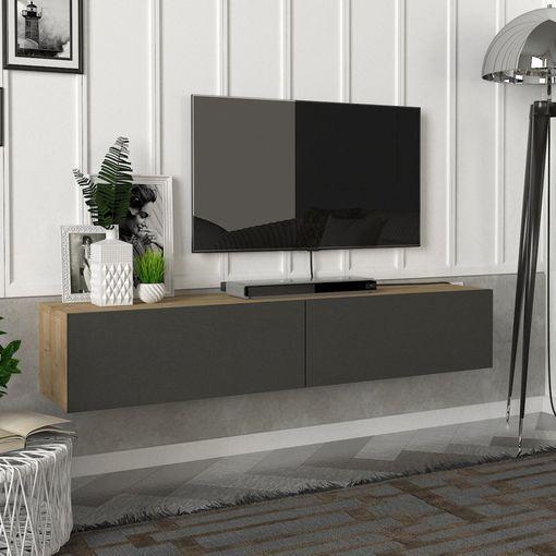 Mueble Tv Suspendido Toivakka Aglomerado 135 X 31 X 25 Cm - Roble /  Antracita [en.casa] con Ofertas en Carrefour