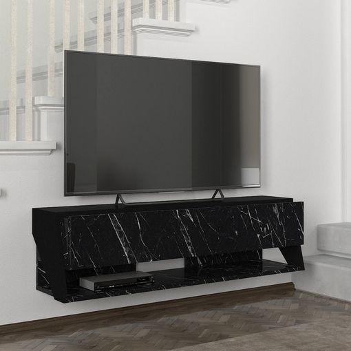 Mueble Tv 1 Cajón 2 Estantes - Negro Acabado En Brillo Led 16 Colores - 130  X 45 X 35cm - Elio con Ofertas en Carrefour