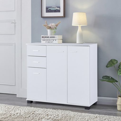 Mueble zapatero de 3 puertas con estante blanco