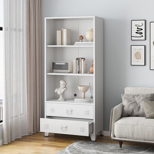 Librería Estantería Genius 2 Cajones 4 Huecos Blanco Y Gris Dormitorio  Habitación Juvenil Infantil 130x70x35cm con Ofertas en Carrefour