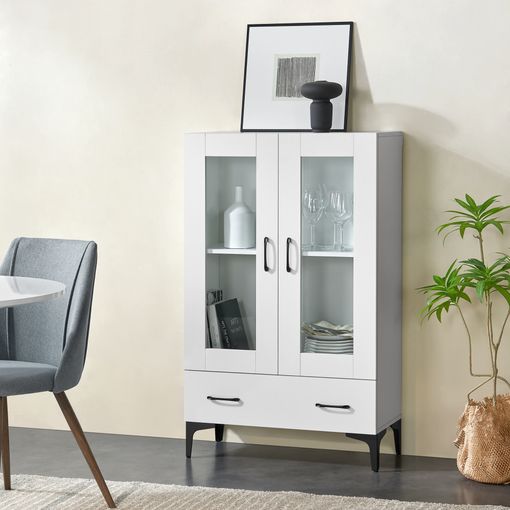 Vitrina Søndersø Con 2 Puertas Estante Cristal Y Aglomerado 115 X 70 X 31  Cm - Blanco Negro [en.casa] con Ofertas en Carrefour