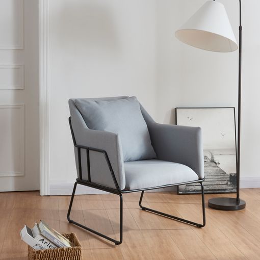 Sillón Reposabrazos Madera de Roble Tapizado Gris