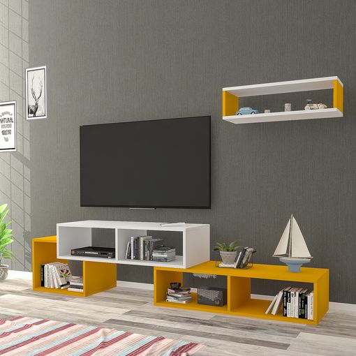 Mueble Tv Con Estante Cubo Malvik Aglomerado 170x30x42 Cm - Blanco/amarillo  [en.casa] con Ofertas en Carrefour