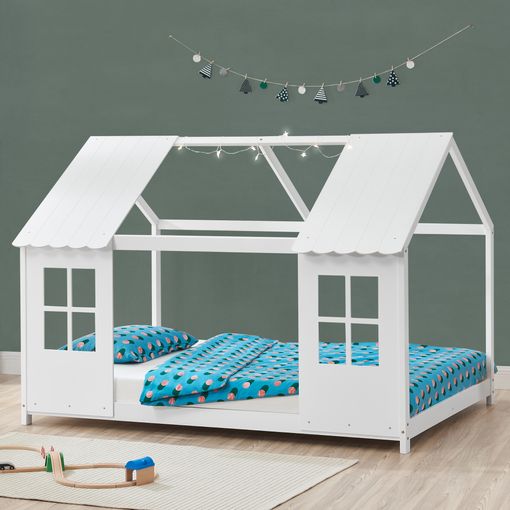 Cama Para Niños Cerro En Forma De Casa Madera Pino 120 X 200 Cm - Blanco  [en.casa] con Ofertas en Carrefour