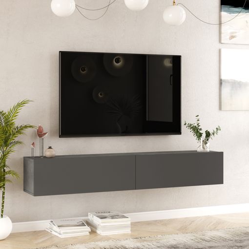 Mueble Tv Suspendido Lapinlahti Aglomerado 180x32x30 Cm - Efecto Hormigón /  Antracita [en.casa] con Ofertas en Carrefour