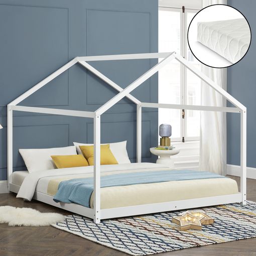 Cama Para Niños Cerro Con Colchón En Forma De Casa Madera Pino 180 X 200 Cm - Blanco [en.casa] con Ofertas en Carrefour | Carrefour Online