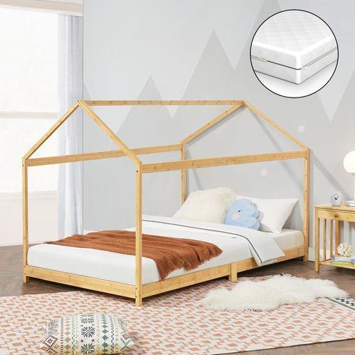 Cama infantil en forma de casa con tobogán y escalera, color blanco,  90x200cm