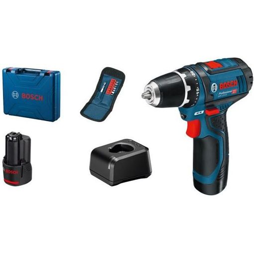 Oferta de  en el taladro atornillador Bosch Professional GSR 12V-15,  con 39 accesorios, disponible por 129,99 euros