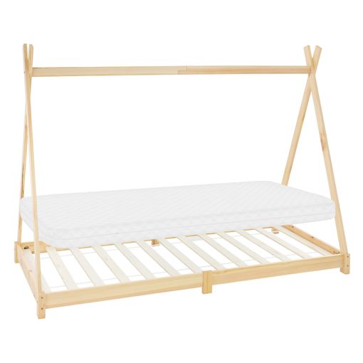 ML-Design Cama Infantil Tipi Natural Con Colchón De Espuma Fría