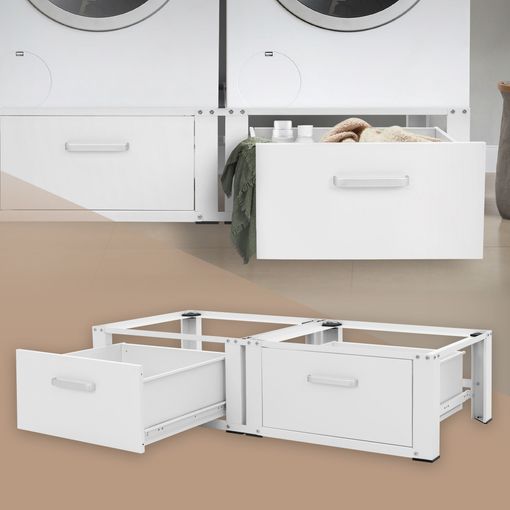 Pedestal para lavadora con estante extraíble Acero blanco ML-Design