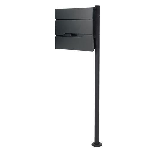 Buzón exterior con soporte 120cm y compartimento periódicos negro