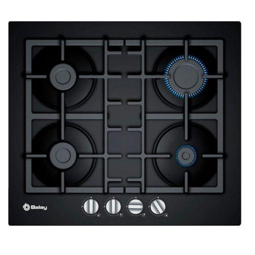 Encimera 60 cm cristal templado negro 3 quemadores, flameslect wok 4k, gas  stop, parrillas hierro fundido Bosch.