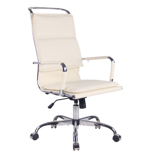 Silla de oficina reclinable de piel sintética beige/plateado OSCAR 