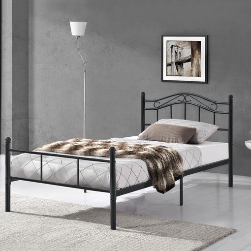 Cama Individual (florenz) Con Cabecero Curvado Y Somier Metal 120x200 -  Negro [en.casa] con Ofertas en Carrefour