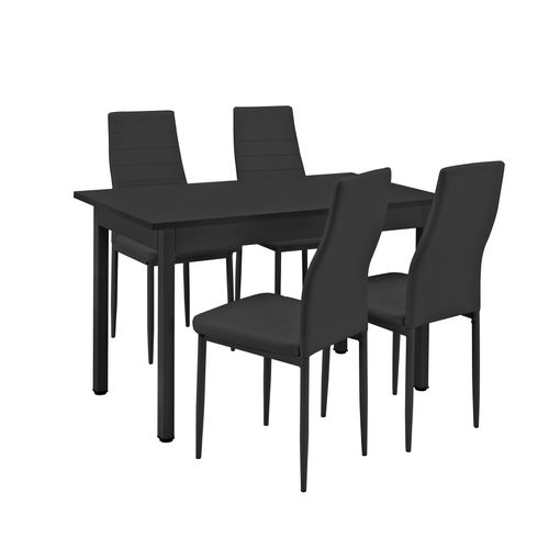 Set Juego de Comedor Mesa Rectangular Negro + 6 Sillas Oak