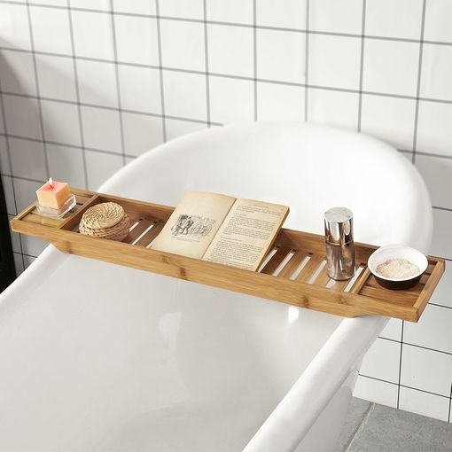 VIVOHOME Bandeja extensible de bambú para bañera de 43 pulgadas con  soportes para libros y tabletas para smartphone, bandeja para jabón, ranura  para