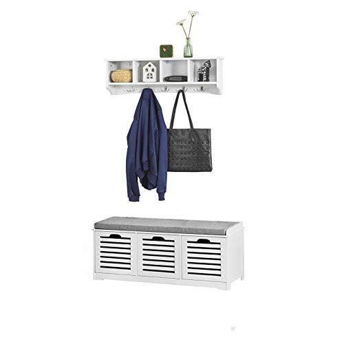 SoBuy Mueble recibidor Zapatero con Perchero,Gris+Blanco, FSR64-W+