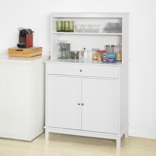 Armario alacena buffe, aparador de Cocina con 6 Puertas, Mueble auxiliar  Blanco y Roble, Mueble para