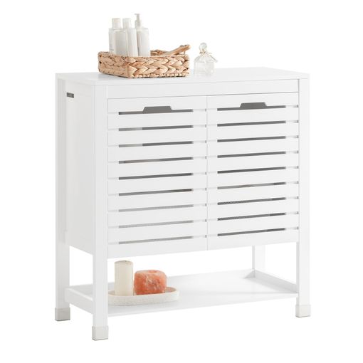 Mueble para baño de suelo Vansbro - 96 x 48 x 24 cm - Mueble Auxiliar para  baño - con una Puerta y 3 Estantes - 3 Estantes Adicionales detrás de la  Puerta - WPC - Blanco [en.casa]®