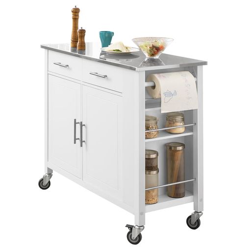 Sobuy Fkw108-w Carrito De Cocina Con Piso De Acero Inoxidable Mueble De  Almacenaje Con Ruedas Buffet Multifuncional Con Estante Lateral, Puertas Y  Cajones 107x46x94 Cm Es con Ofertas en Carrefour