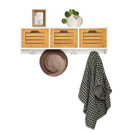 Sobuy Fhk19-wn Perchero De Con 3 Cestas Y 4 Ganchos Estante De Pared Para Pasillo Entrada X 20 X 25 Cm Es con Ofertas en Carrefour | Ofertas Carrefour Online