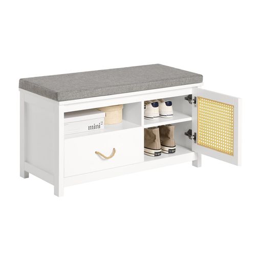 Sobuy Fsr126-w Banco Zapatero Con 1 Compartimento, 1 Cajón Y 1 Puerta Banco  Entrada Recibidor Con Cojín Acolchado De Asiento 81 X 36 X 46 Cm Es con  Ofertas en Carrefour