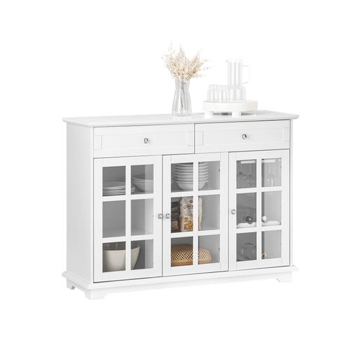 Aparador cocina con 2 puertas y 2 cajones madera y vidrio blanco