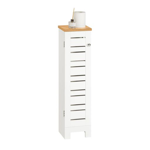 Armario con Pie Mueble Auxiliar para Baño Armario de Baño con 1 Puerta y 3  estantes Blanco 48x24x96 cm BZR39-W SoBuy ES