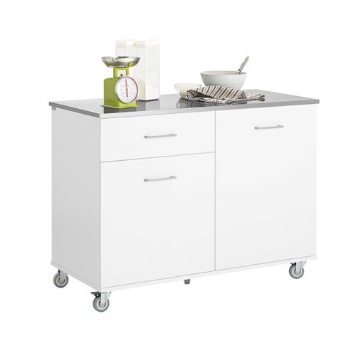 Mueble auxiliar de cocina con ruedas 1 cajón y 2 puertas, blanco