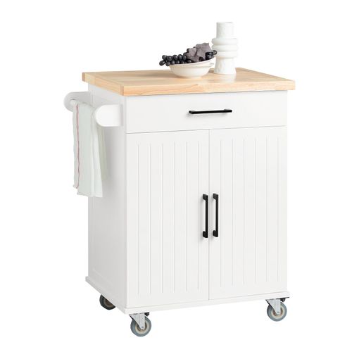 Carrito Auxiliar De Cocina Con 2 Puertas 1 Cajón 1 Toallero Y 4 Ruedas  Carro De Servir Multiusos Armario De Cocina 74.5x 45,5 X 91 Cm Blanco  Fkw119-wn Sobuy Es con Ofertas