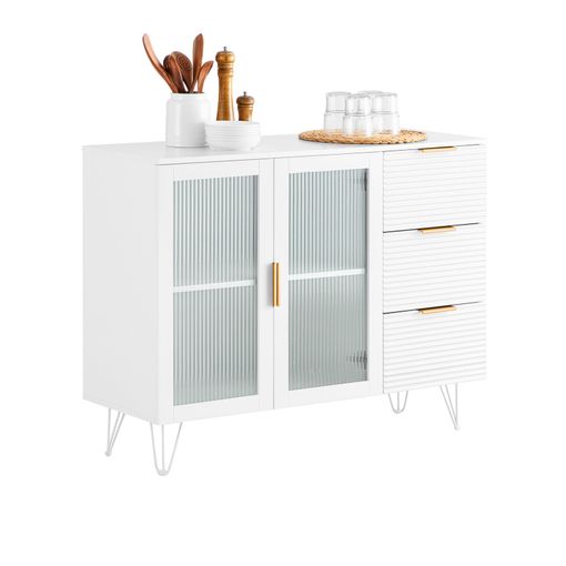 Aparador cocina con 2 puertas y 2 cajones madera y vidrio blanco