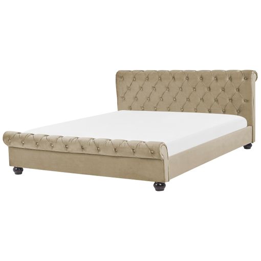 Cama matrimonial en poliéster aterciopelado beige 180x200 Lubbon