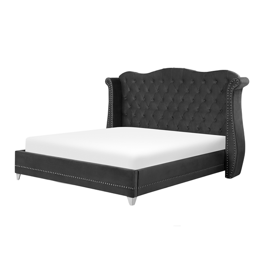 Cama De Metal Negra Con Cabecero Gris Y Somier 160x200 Cm Clamar con  Ofertas en Carrefour