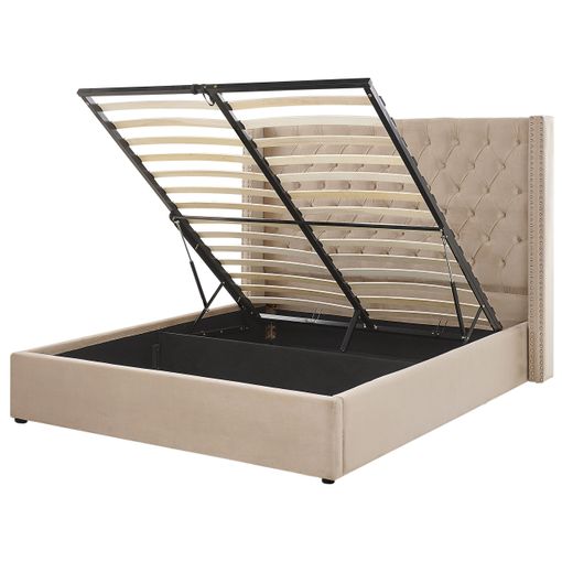 Cama Con Almacenaje De Terciopelo Gris Pardo 160 X 200 Cm Vincennes con  Ofertas en Carrefour