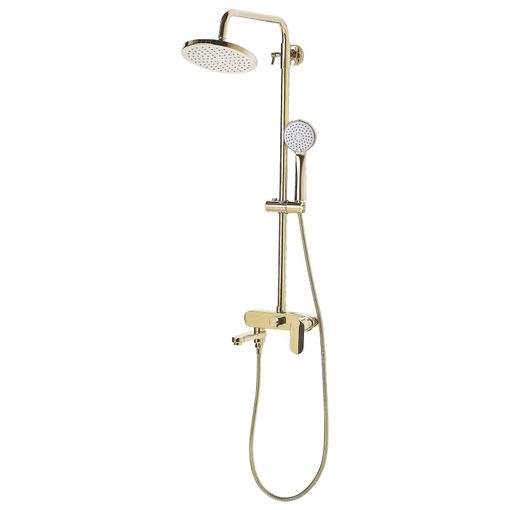 Juego de ducha de cobre dorado, grifo montado en la pared, columna de ducha  de bañera