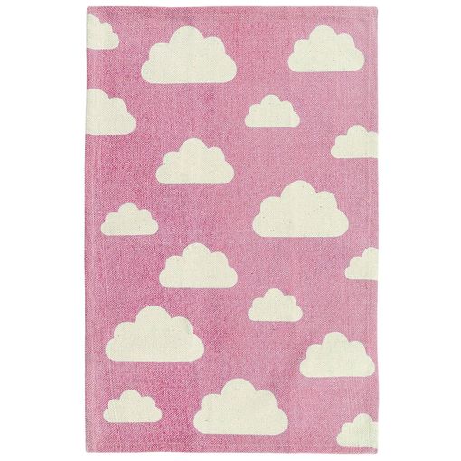 Alfombra rosa blanca algodón rectangular 60 x 90 cm pelo corto estampado  motivo nube habitación infantil