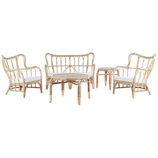 Conjunto De Jardín De Ratán Natural Beige 2 Mesas 2 Sillones Sofá Con  Cojines Interior Exterior Boho - Beige con Ofertas en Carrefour