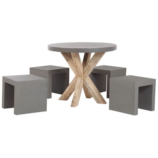 Conjunto de comedor para jardín cemento reforzado de madera gris claro para  4 personas mesa redonda