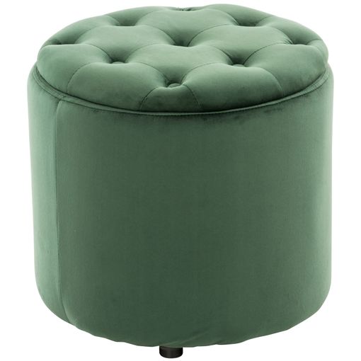 Puf redondo con base de latón de terciopelo verde capitonné - Compre  taburetes Puff