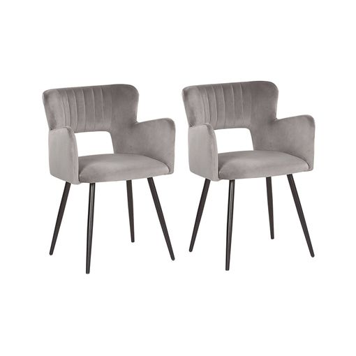Conjunto de 2 sillas de comedor de terciopelo gris claro/negro VIVIAN 