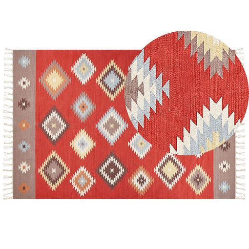 Alfombra kilim de algodón rojo/marrón/beige 200 x 300 cm LORUT