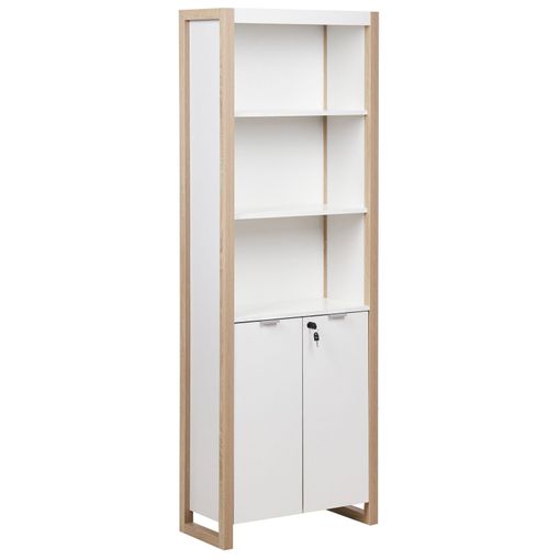 Librería con 2 puertas y 3 estantes madera clara y blanco JOHNSON