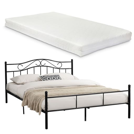 Cama De Metal Negra Con Cabecero Gris Y Somier 160x200 Cm Clamar con  Ofertas en Carrefour