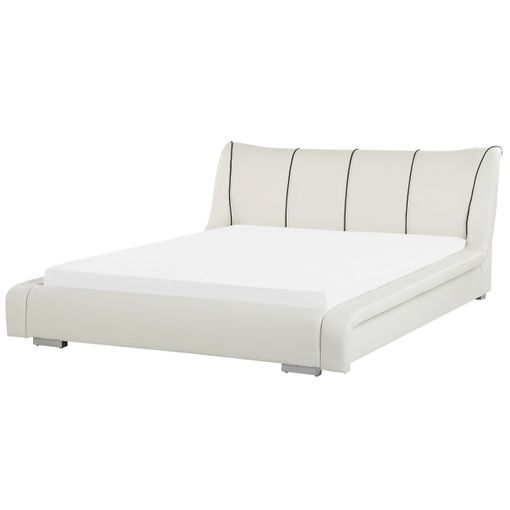 Cama con somier de piel blanco crema/plateado 180 x 200 cm NANTES 