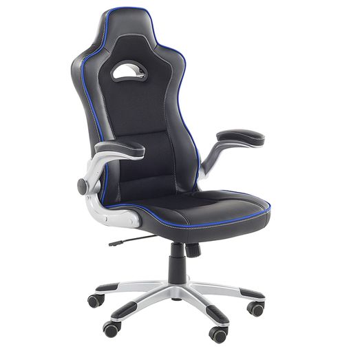 Silla gaming ergonómica de cuero sintético, negro y rojo, silla de oficina  giratoria con ruedas, altura e inclinación ajustables