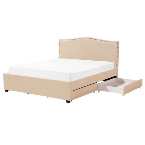 Cama tapizada de 180 x 200 cm, cama doble, estructura de cama LED con 4  cajones, beige